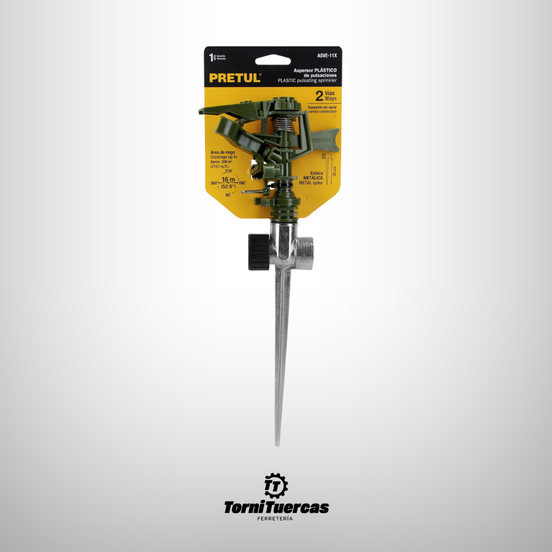 Aspersor Verde Plástico Dos Vías con Estaca de Zinc 11" Pretul ASVE-11X