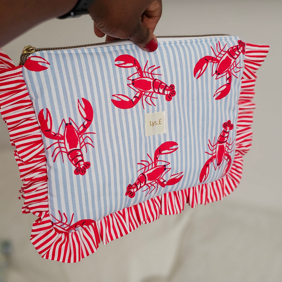 Miniature : Pochette "Riviera Red"- trousse à volant femme fait main