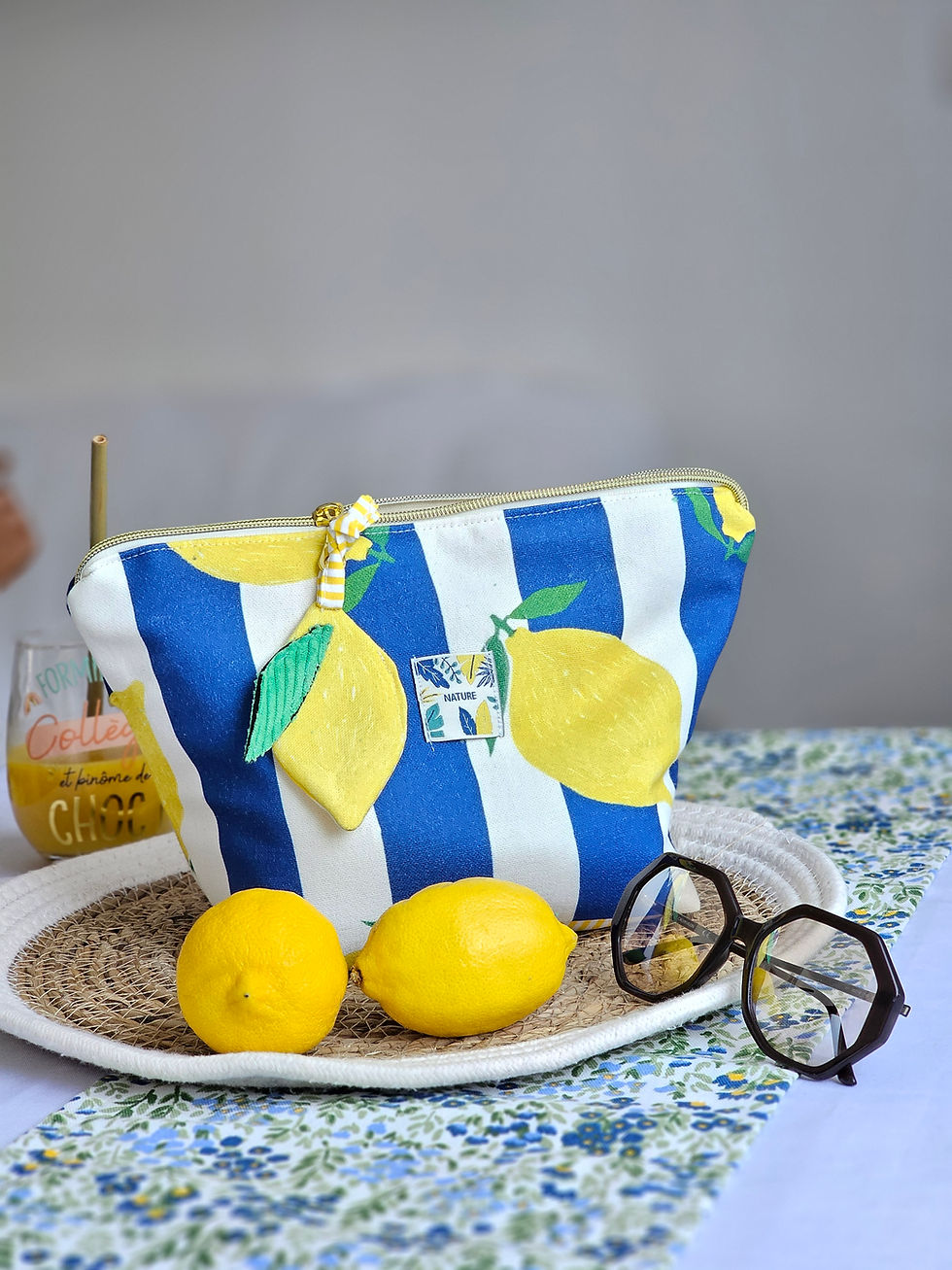 Miniature : Trousse de toilette femme en tissu – Citronnade Vitaminée 🍋 ⭐