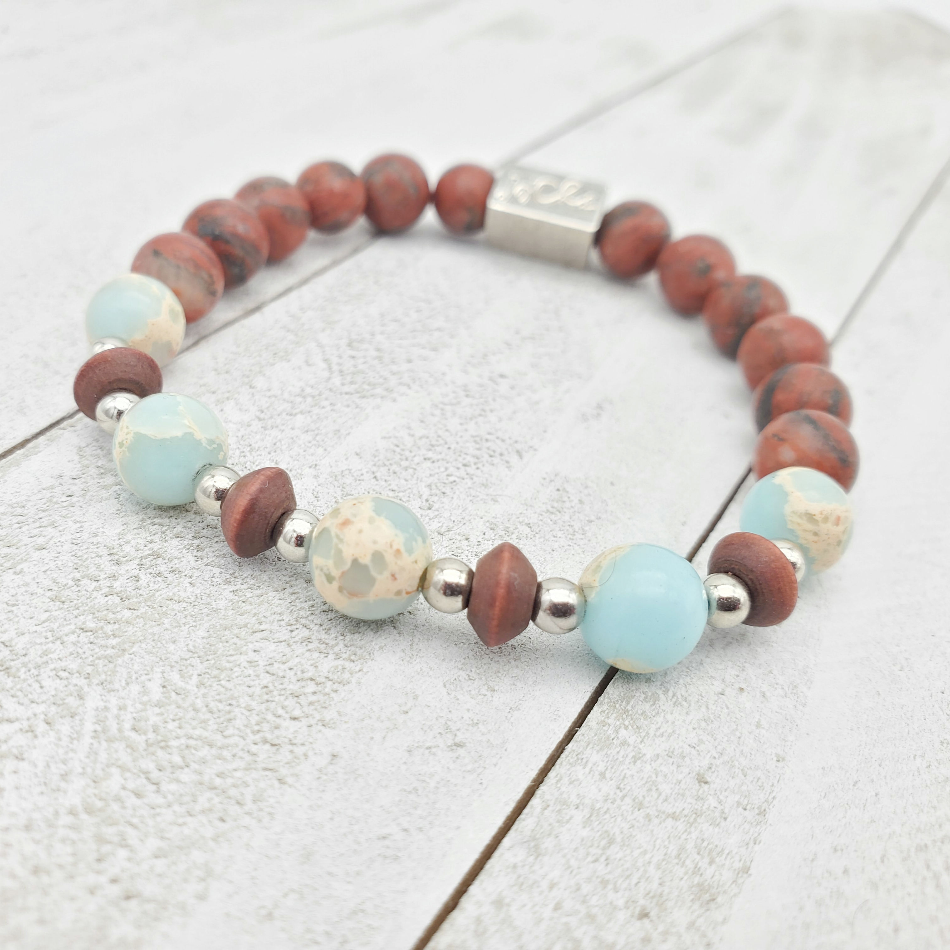Matte Brecciated & Snakeskin Jasper Beaded Bracelet