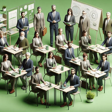 realistic image of male and female teachers and school administrators in a training contex