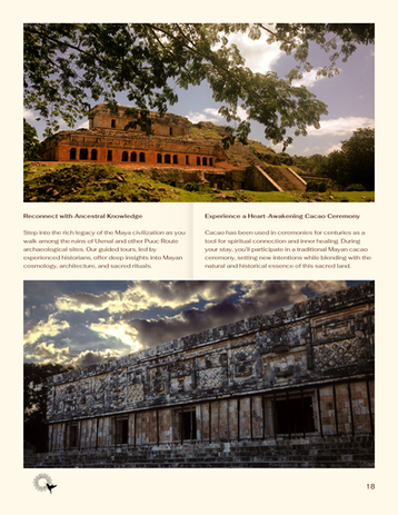 View of Puuc Route archaeological sites in Yucatan with greenery and stone structures.