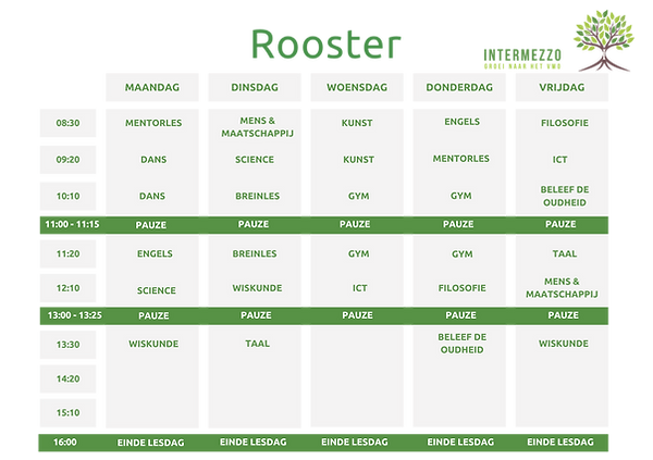 Voorbeeld rooster Intermezzo