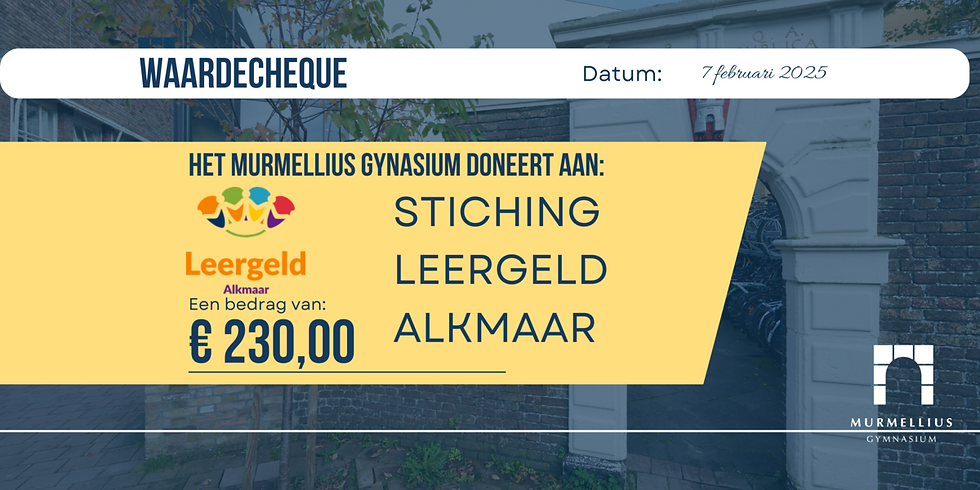 Murmellius Gymnasium doneert aan Stichting Leergeld Alkmaar