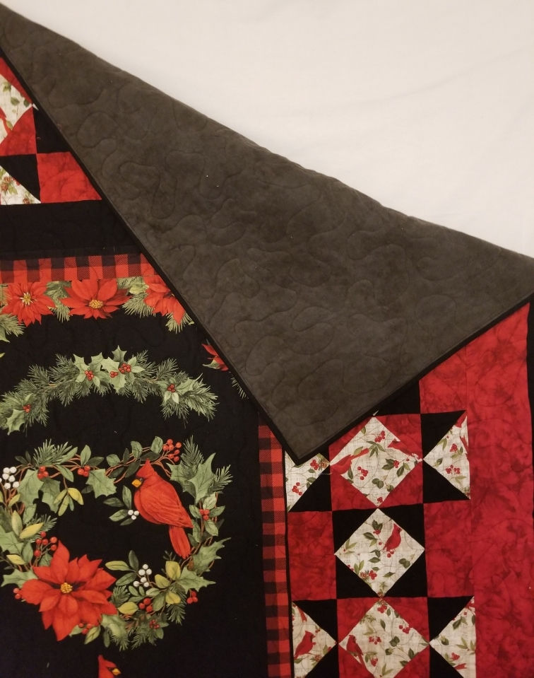 Thumbnail: Black Christmas Cardinal Quilt