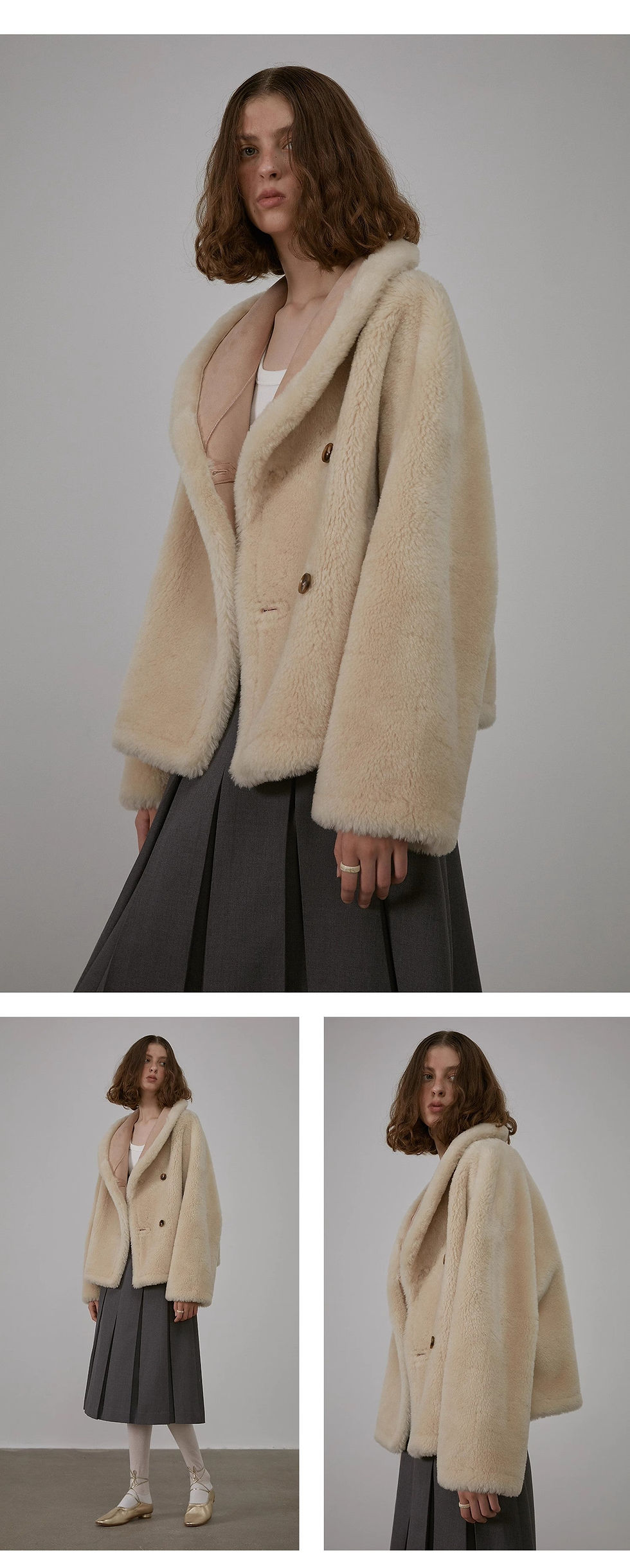 Thumbnail: "Bella Poetry" Reversible Artificial Compound Leather Shearling Short Jacket