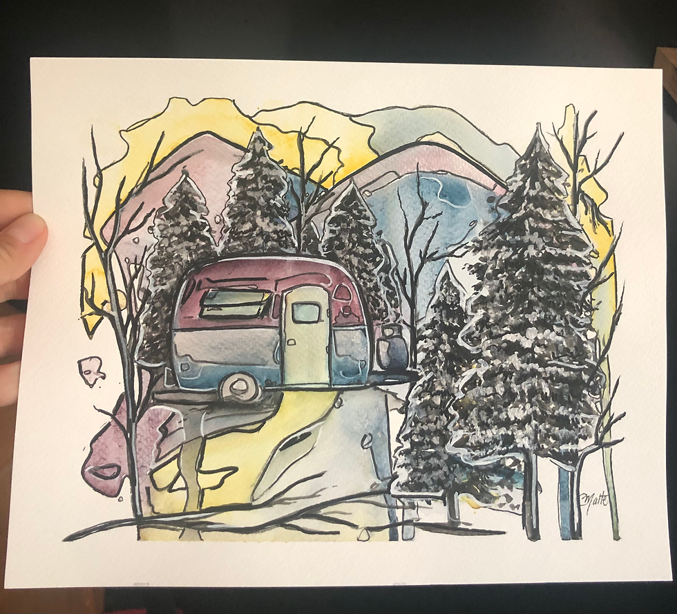 Miniature : Aquarelle "on est bien en camping"