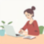 A person sat at their table with their laptop and notes.