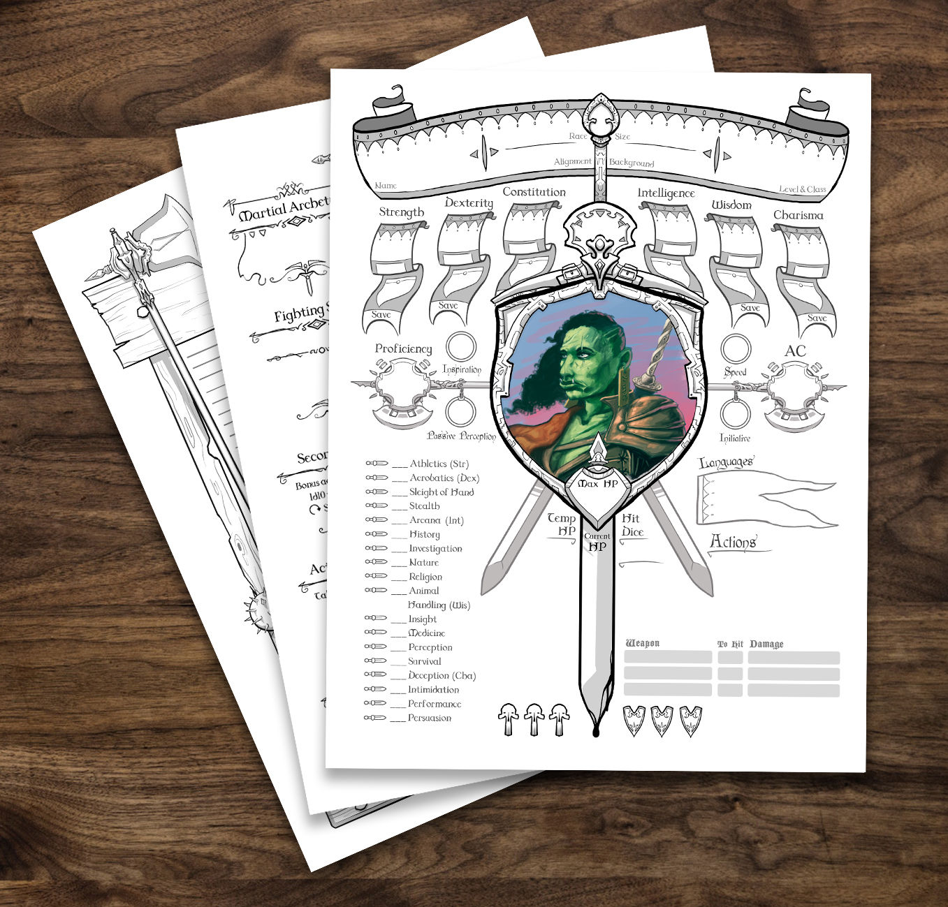 Fighter 5e Character Sheet - PDF (Digital)