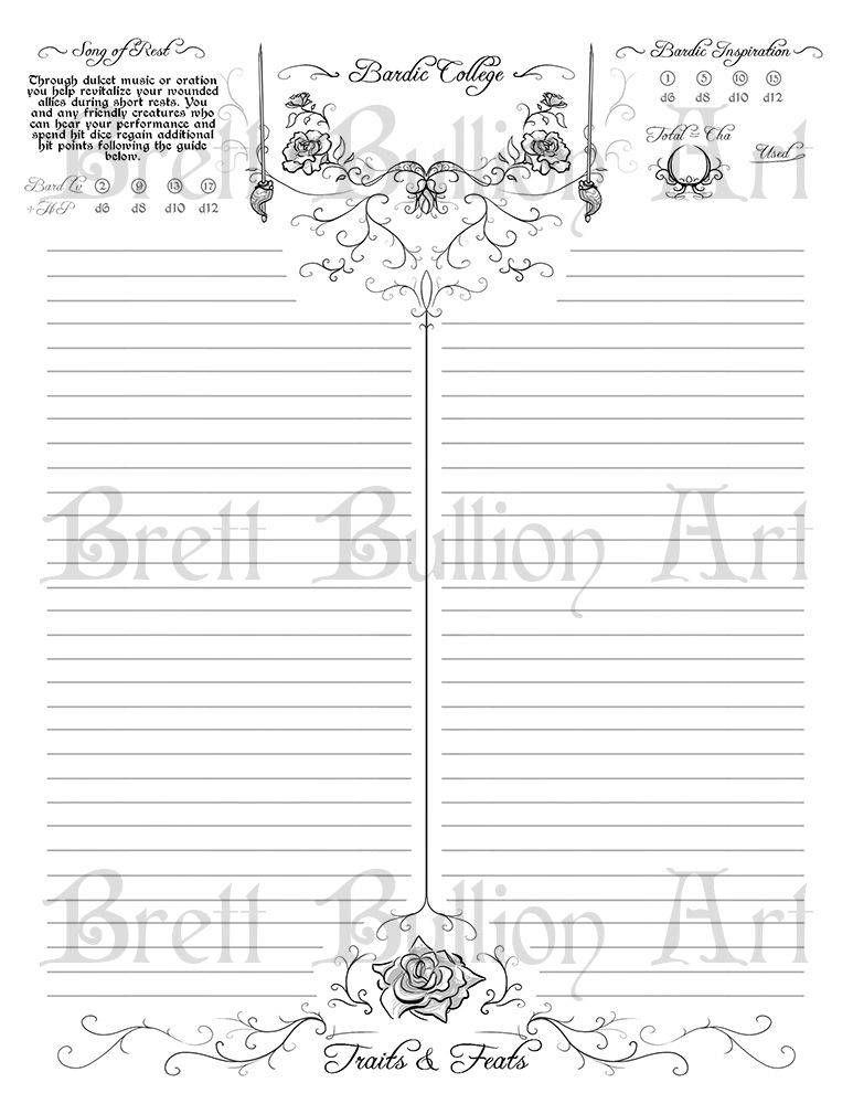Thumbnail: Bard 5e Character Sheet - PDF (Digital)
