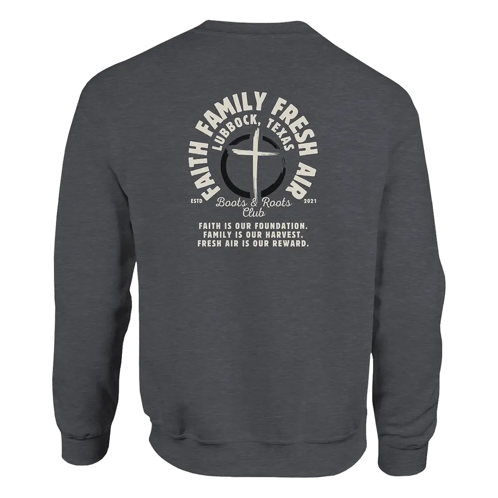 Thumbnail: Faith • Family • Fresh Air – Barn Raised Crewneck Sweatshirt | Gildan® 18000