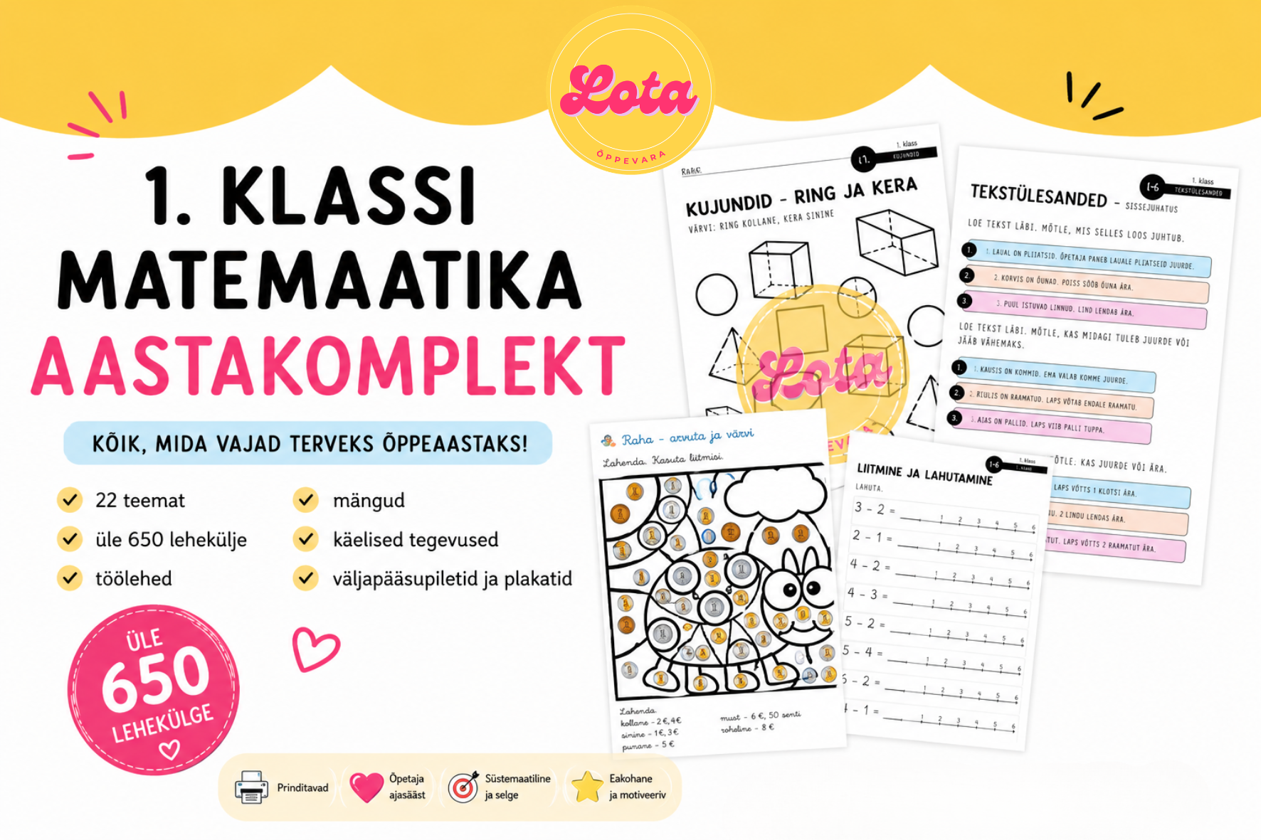 1.klassi matemaatika superkomplekt - terve õppeaasta jagu lisatöölehti