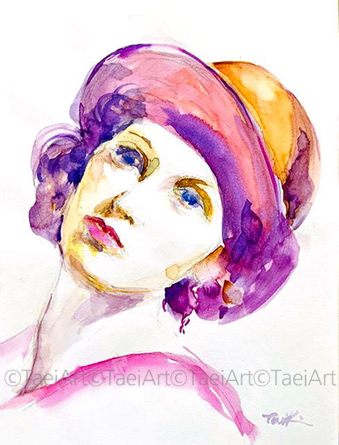 Spontaneous Watercolor Portrait: Lady with a Hat