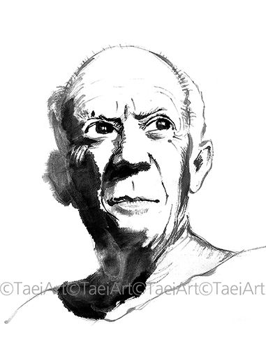 Pablo Picasso Ink Portrait - Tribute Art