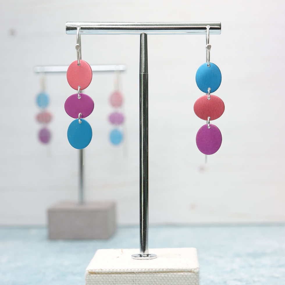 Thumbnail: Hydrangea colour pop triple silver earrings on earring stand