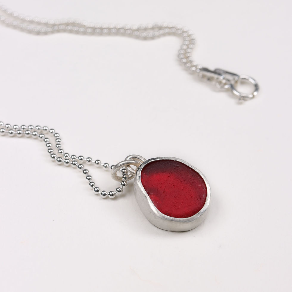 Thumbnail: Magenta pink red sea glass, aluminium and silver 3 in 1 cluster necklace on a white background