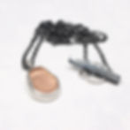 Thumbnail: Blush pink sea glass and silver pendant necklace with black oxidised chain on a white background