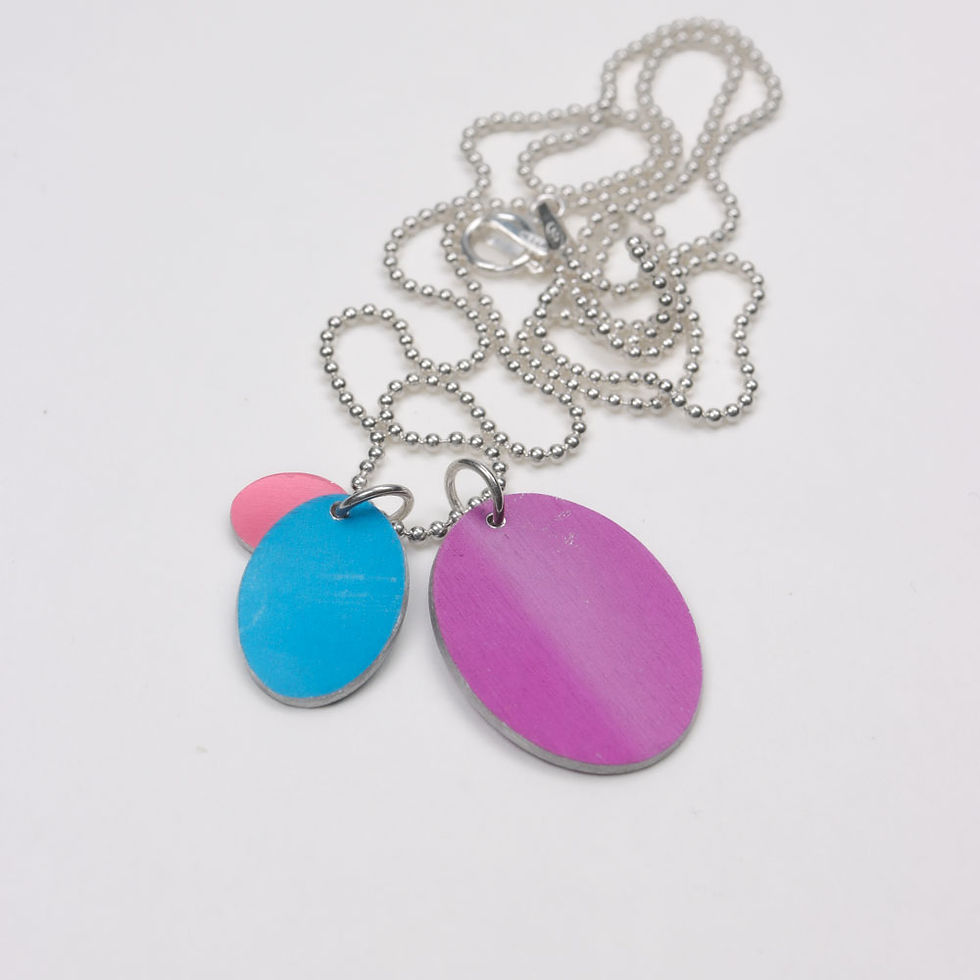 Thumbnail: Hydrangea print triple aluminium necklace back view on a white background