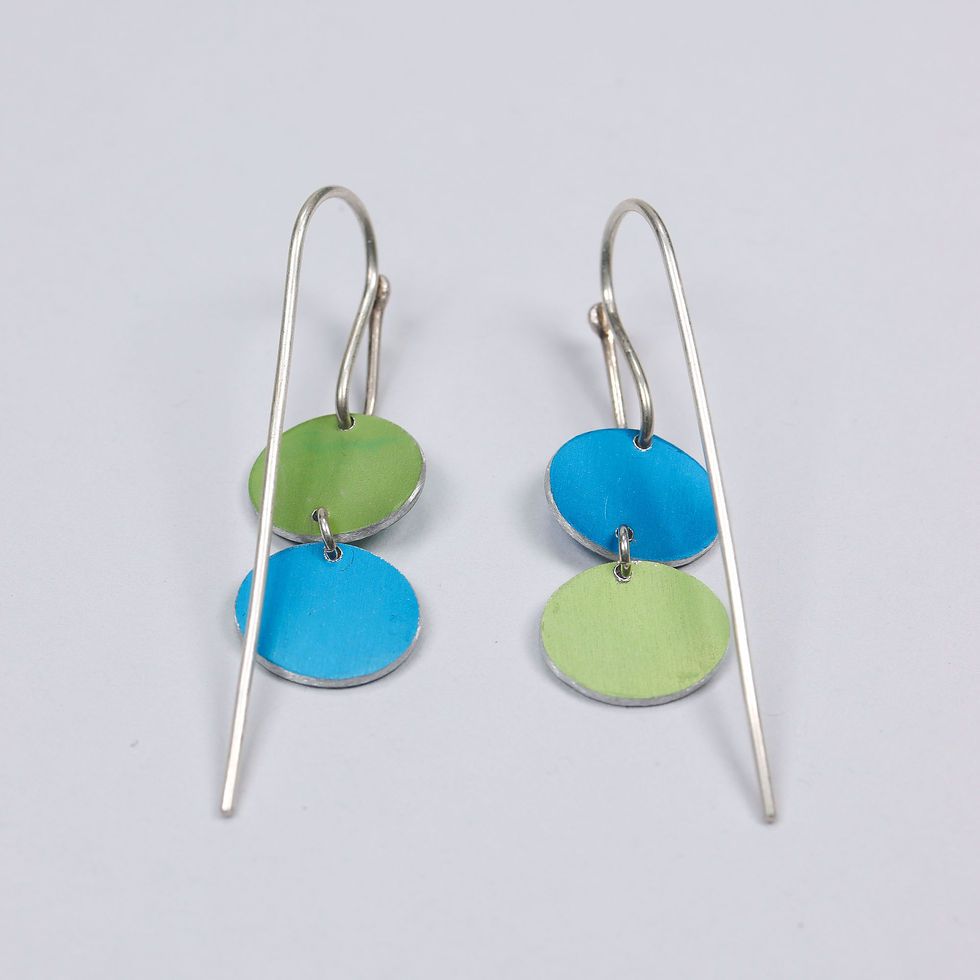 Thumbnail: Teal blue and green double oval earrings back view