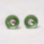 Green aluminium and silver stud earrings on a white background
