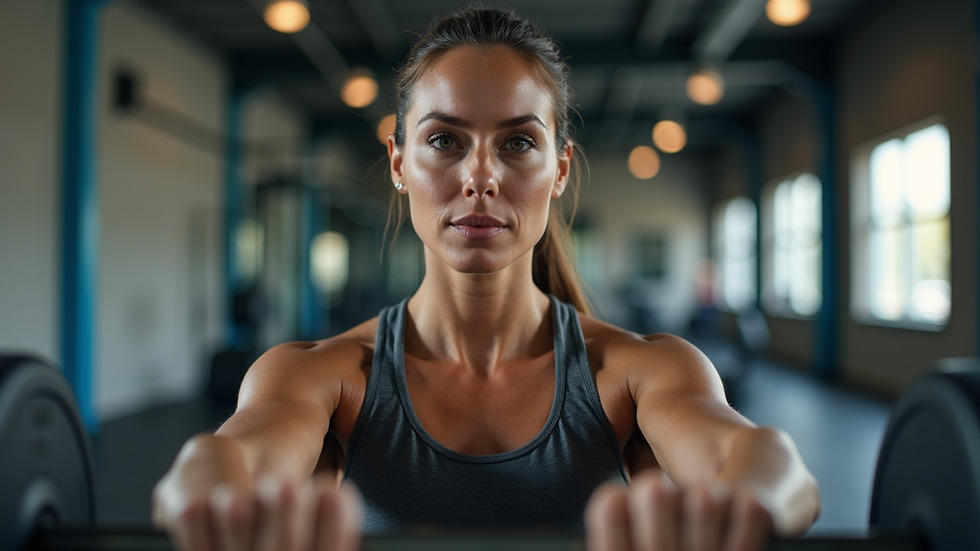 Eye-level view of a fitness coach demonstrating a workout routine