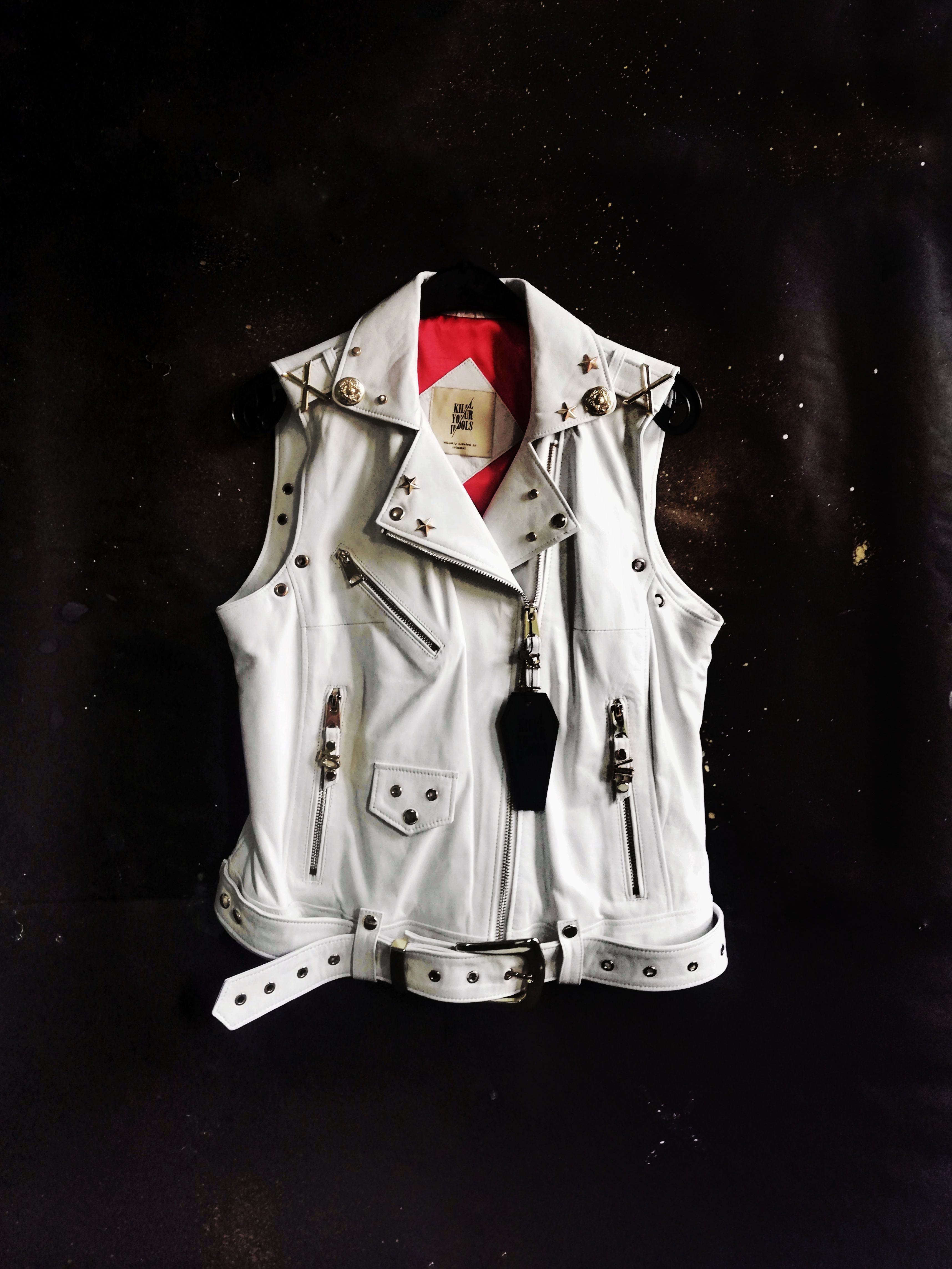 White Leather Biker Waistcoat