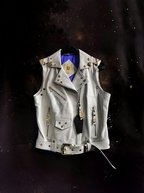 White Leather Waistcoat Blue