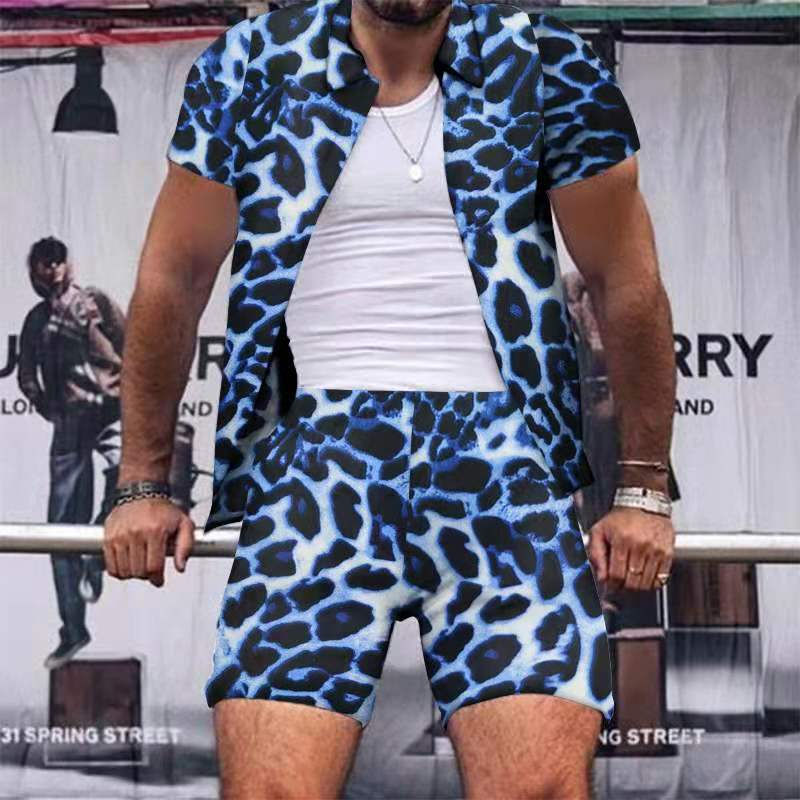 Men's Casual Leopard Print Beach Short Sleeve Set