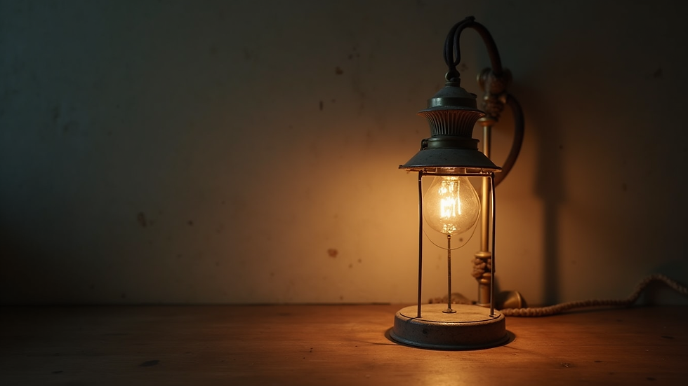 Vue en plongée d’un abat-jour artisanal en lin posé sur une lampe ancienne
