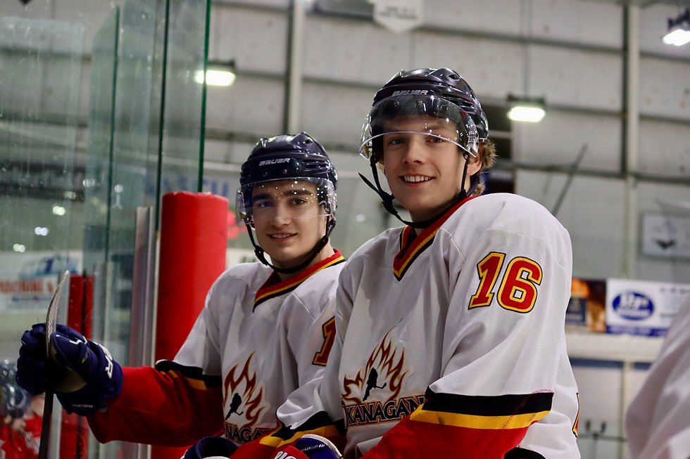 Two hockey players smiling