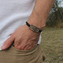 Thumbnail: Men's Wrap & Tuck Pewter Bracelet- Black