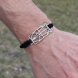 Thumbnail: Men's Wrap & Tuck Pewter Bracelet- Black