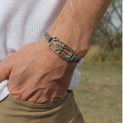 Thumbnail: Men's Wrap & Tuck Pewter Bracelet- Grey