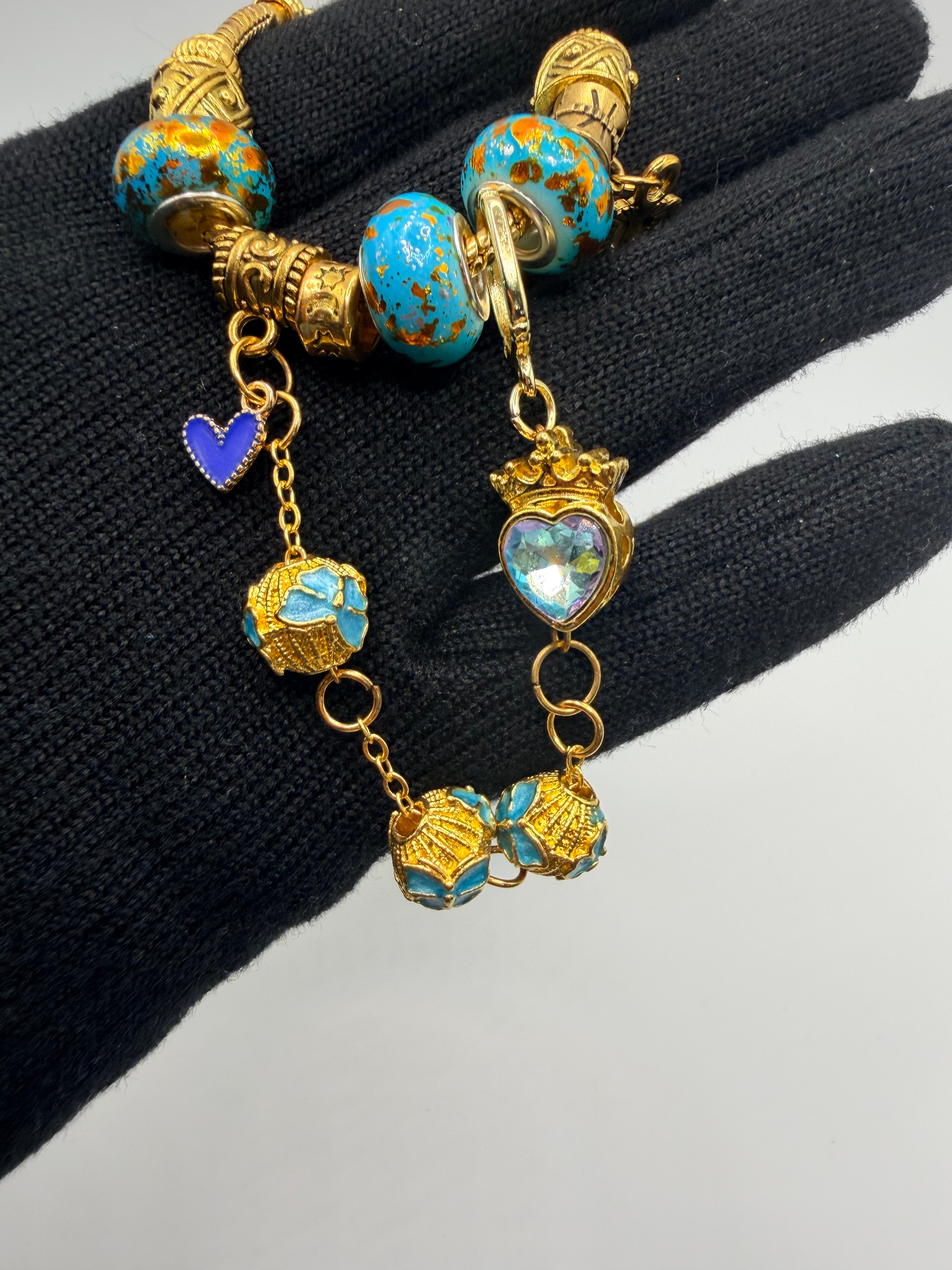 Blue Gold Halo European Snake Chain Bracelet