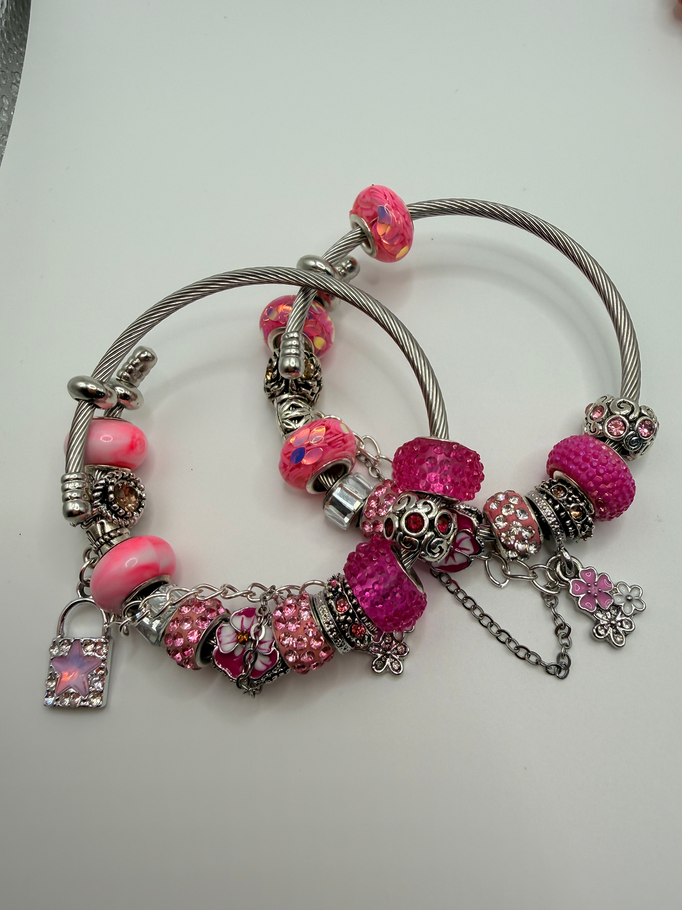 Thumbnail: Pink Silver Bloom European Snake Chain Bracelet