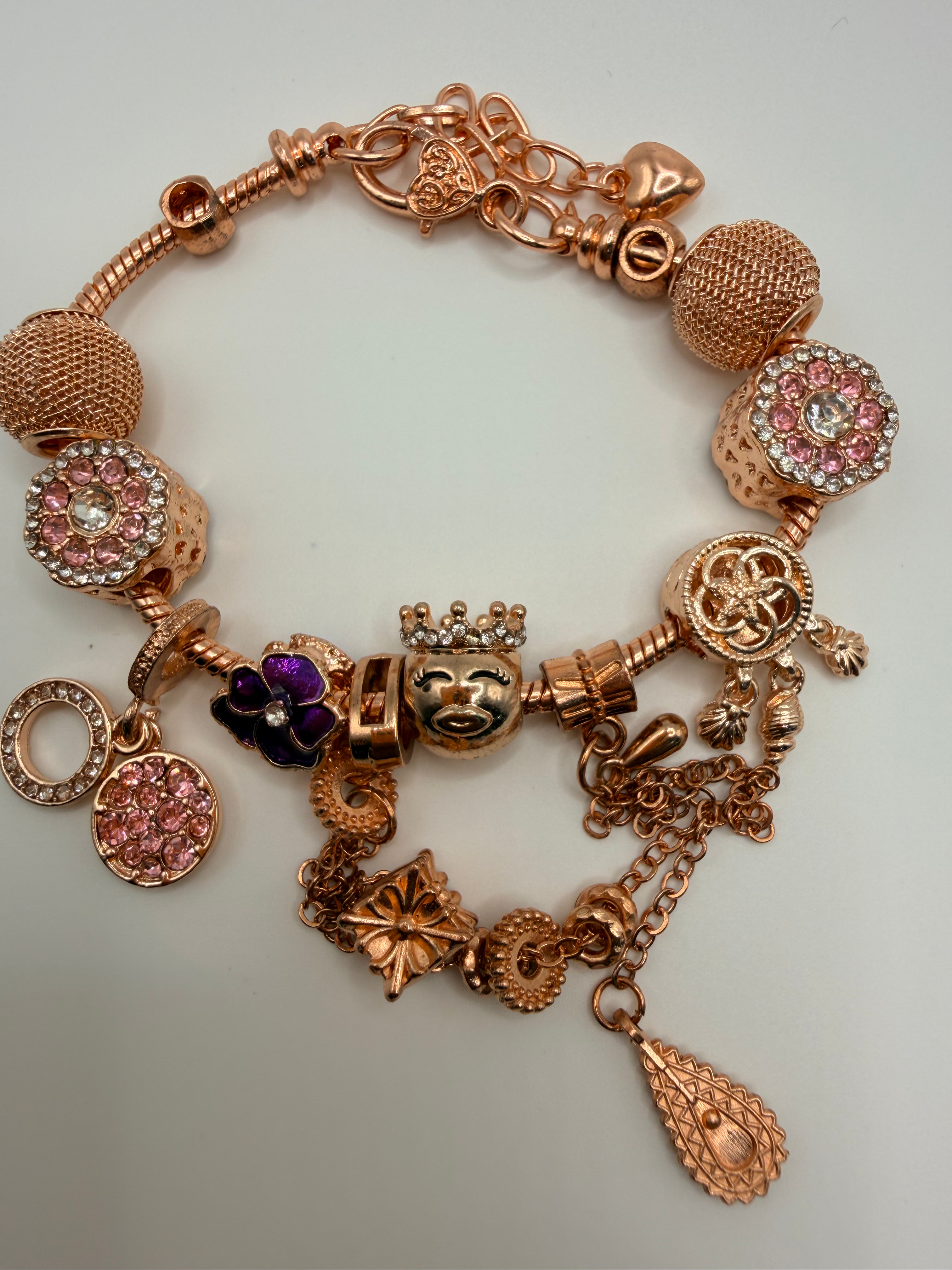 Pink Rose Gold Halo European Snake Chain Bracelet