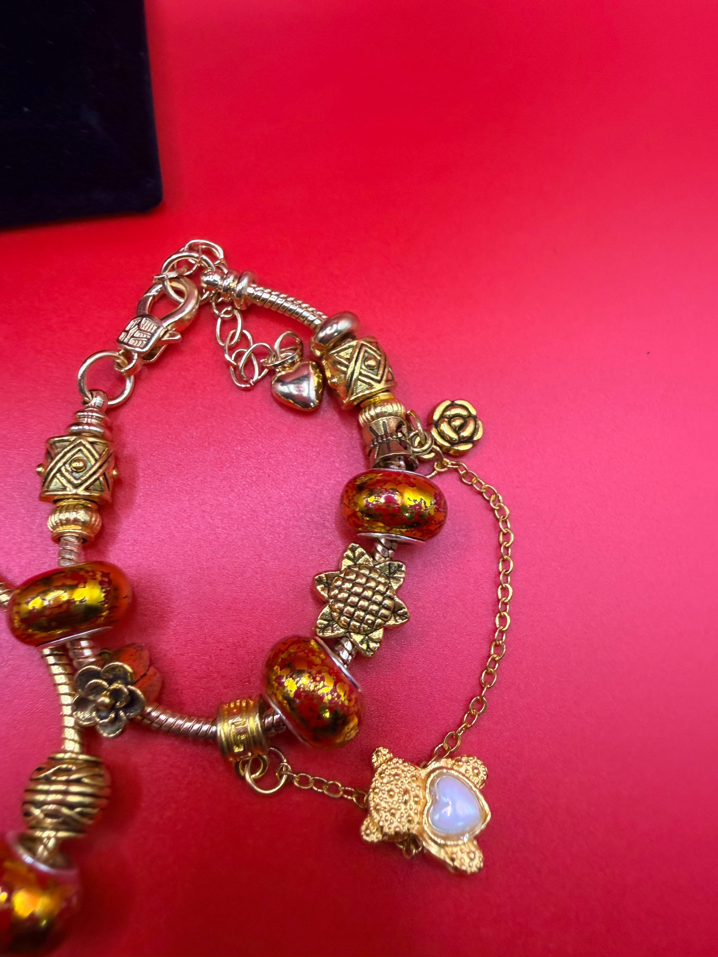 Red Gold Halo European Snake Chain Bracelet