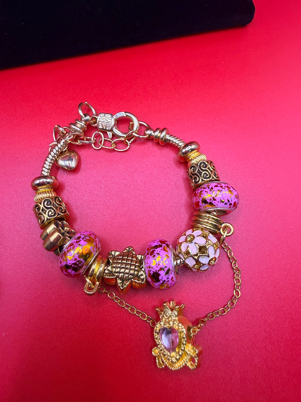 Thumbnail: Pink Gold Halo European Snake Chain Bracelet