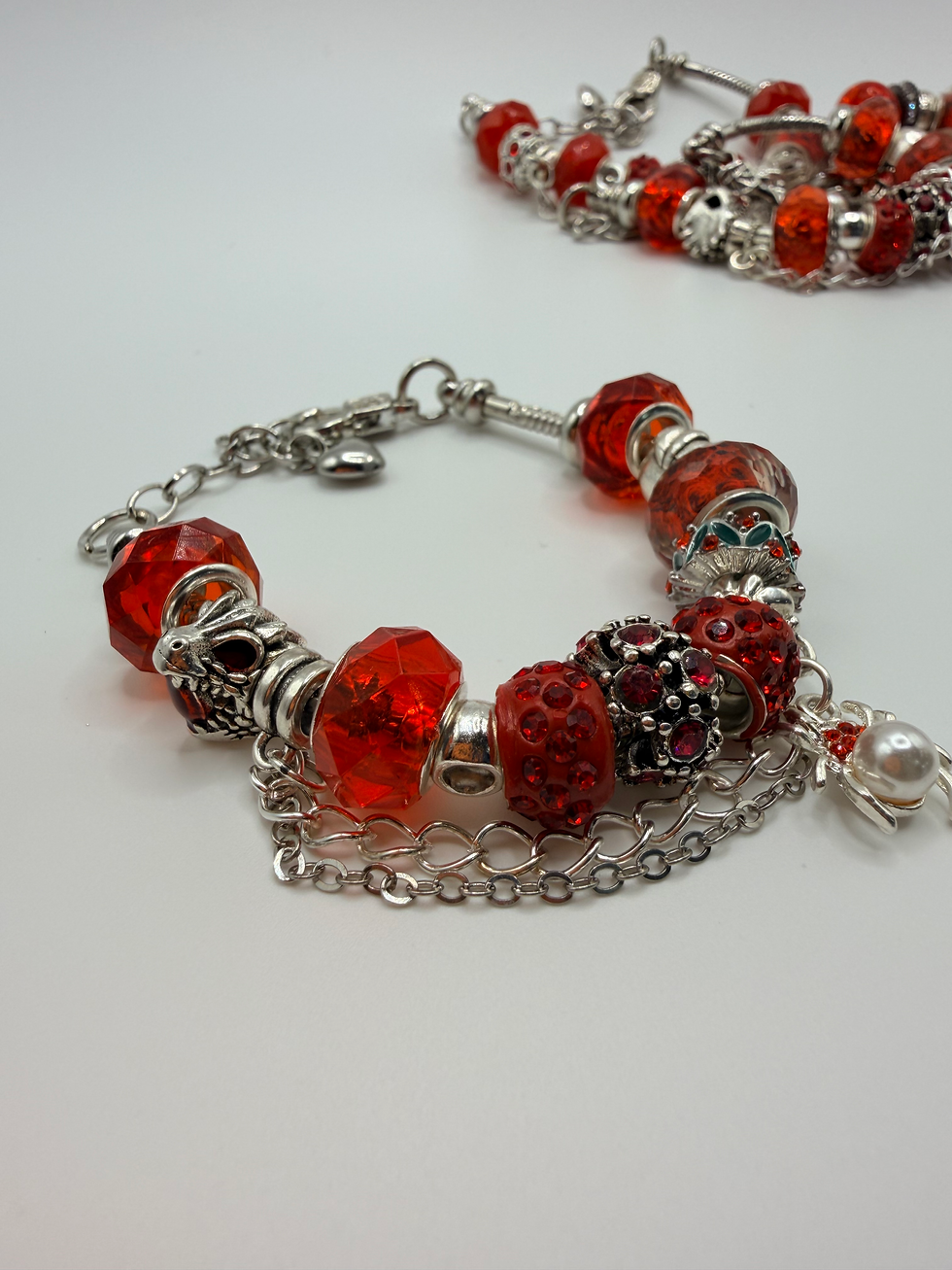 Thumbnail: Red Silver Halo European Snake Chain Bracelet