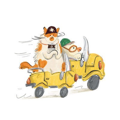 Cute Cat and bird illustration