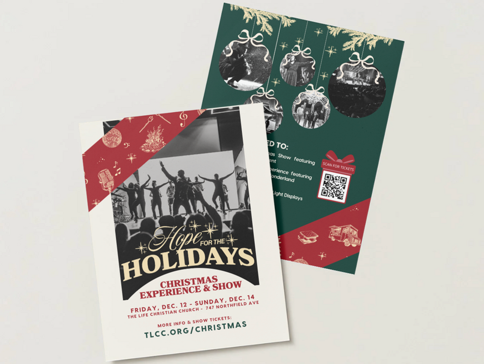 1. Circular abstract design with geometric patterns.
2. Holiday event flyers with festive decorations.