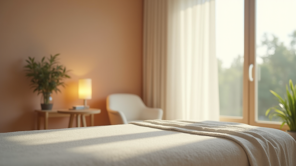 Close-up view of a serene therapy room with calming colors