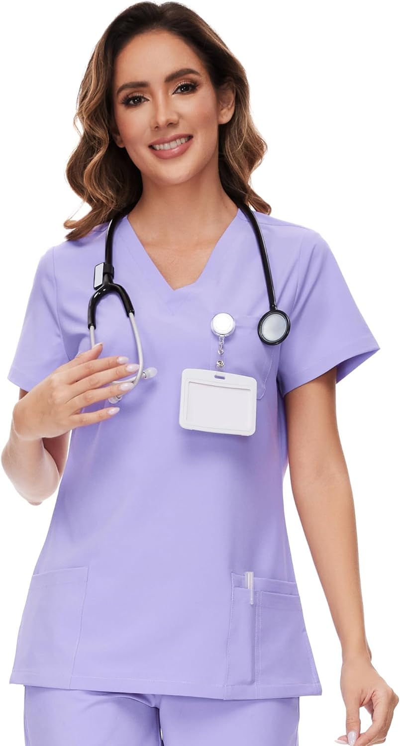 Thumbnail: COZYFIT Camiseta médica para mujer, suave, elástica, cuello en V, con 3 bolsi