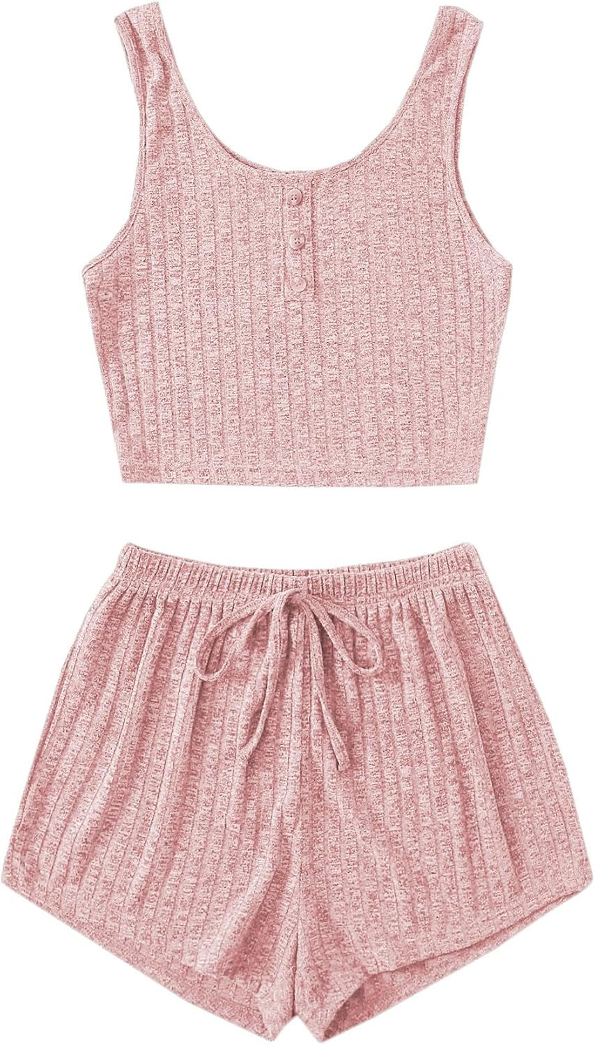 Thumbnail: SOLY HUX Conjunto de pijama de punto acanalado con botones en la parte delanter