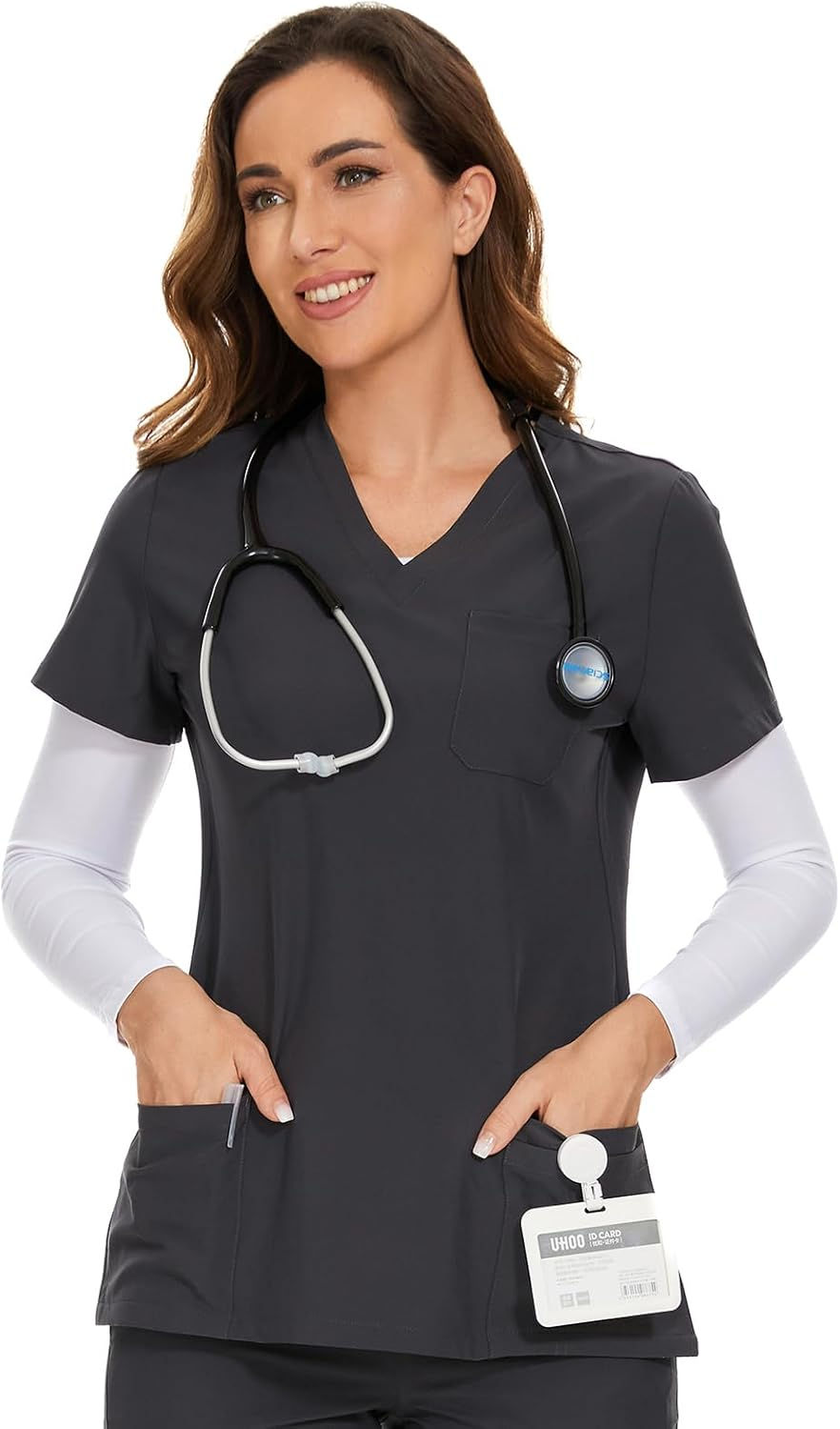 Thumbnail: COZYFIT Camiseta médica para mujer, suave, elástica, cuello en V, con 3 bolsi