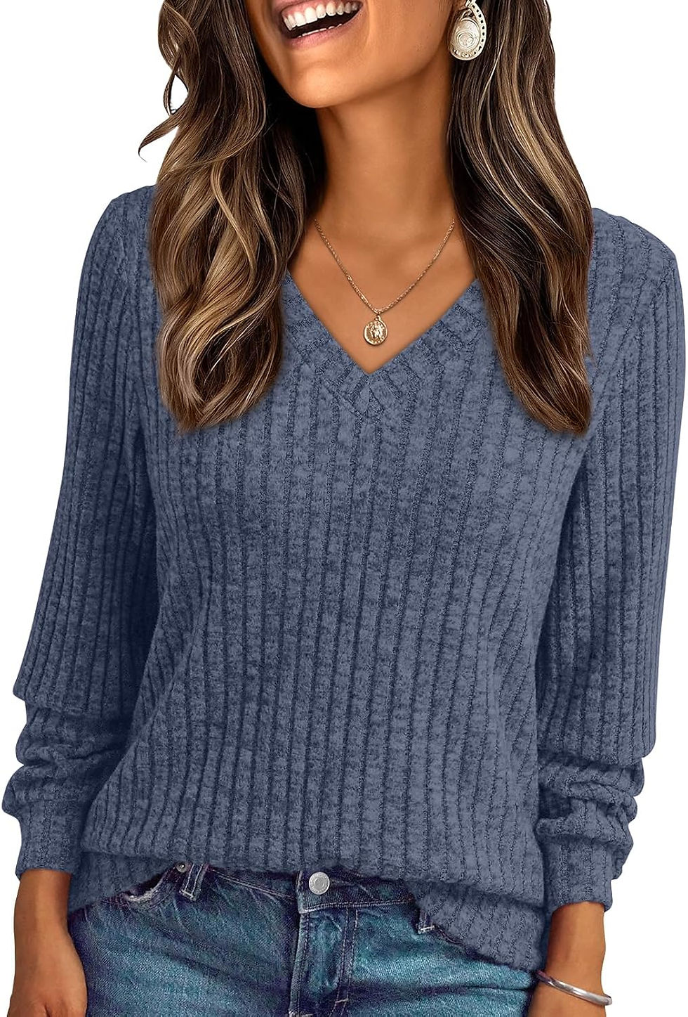 AUTOMET - Suéter de manga larga con cuello en V para mujer, moda de otoño, el