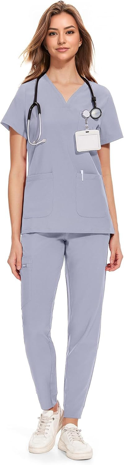 Thumbnail: COZYFIT Conjunto de ropa quirúrgica para mujer, camiseta con cuello en V curva