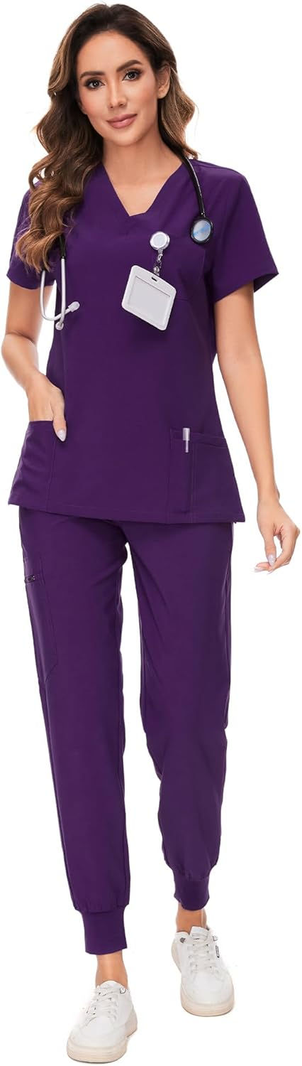 Thumbnail: COZYFIT - Conjunto de ropa quirúrgica para mujer, blusa elástica con cuello e