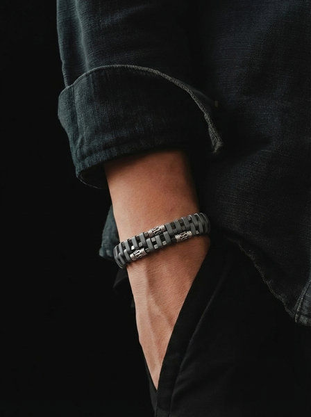 Thumbnail: Silver Bracelet "Ancient"  Hematite   stone 4mm