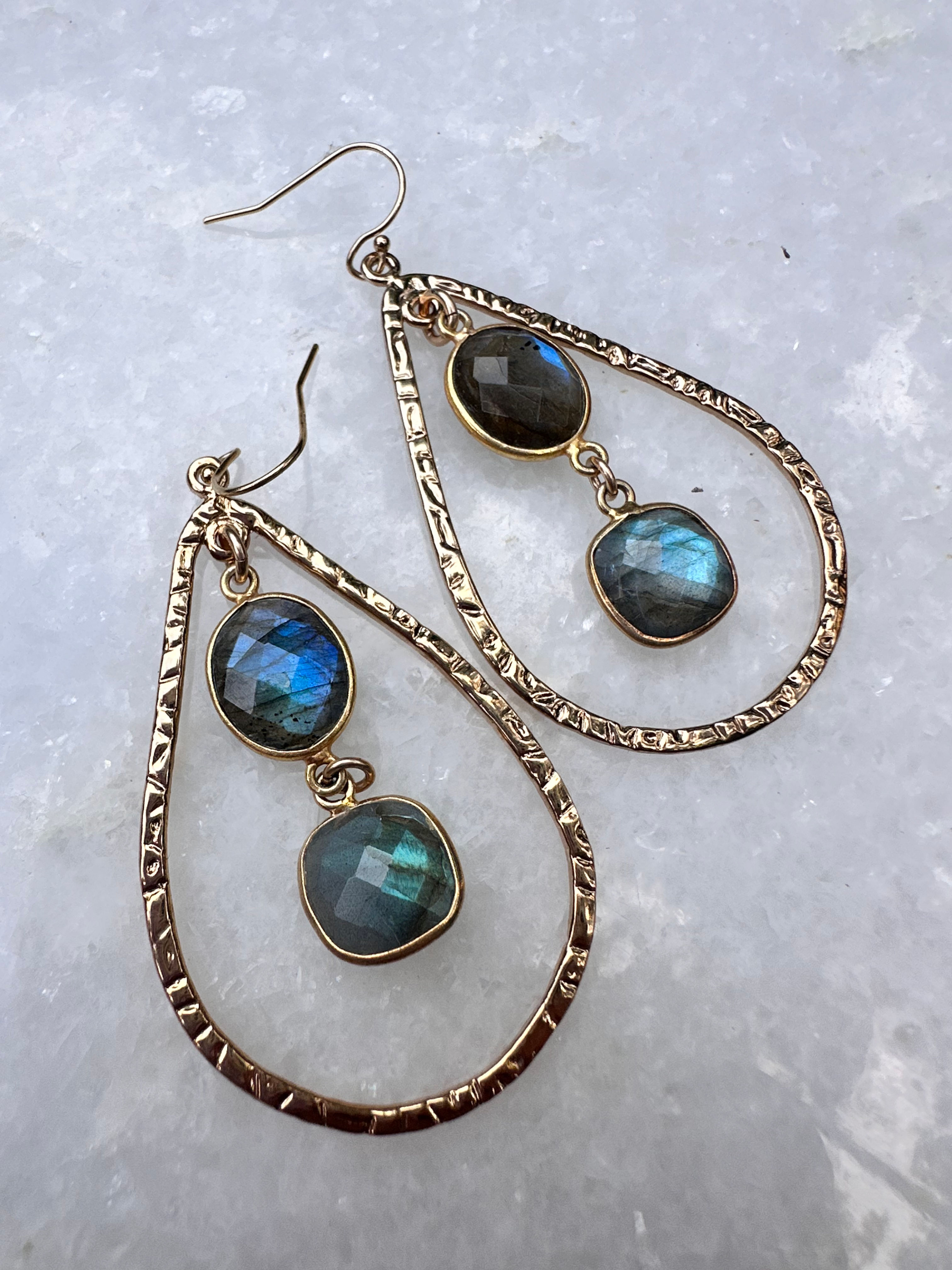 Labradorite teardrop hoops